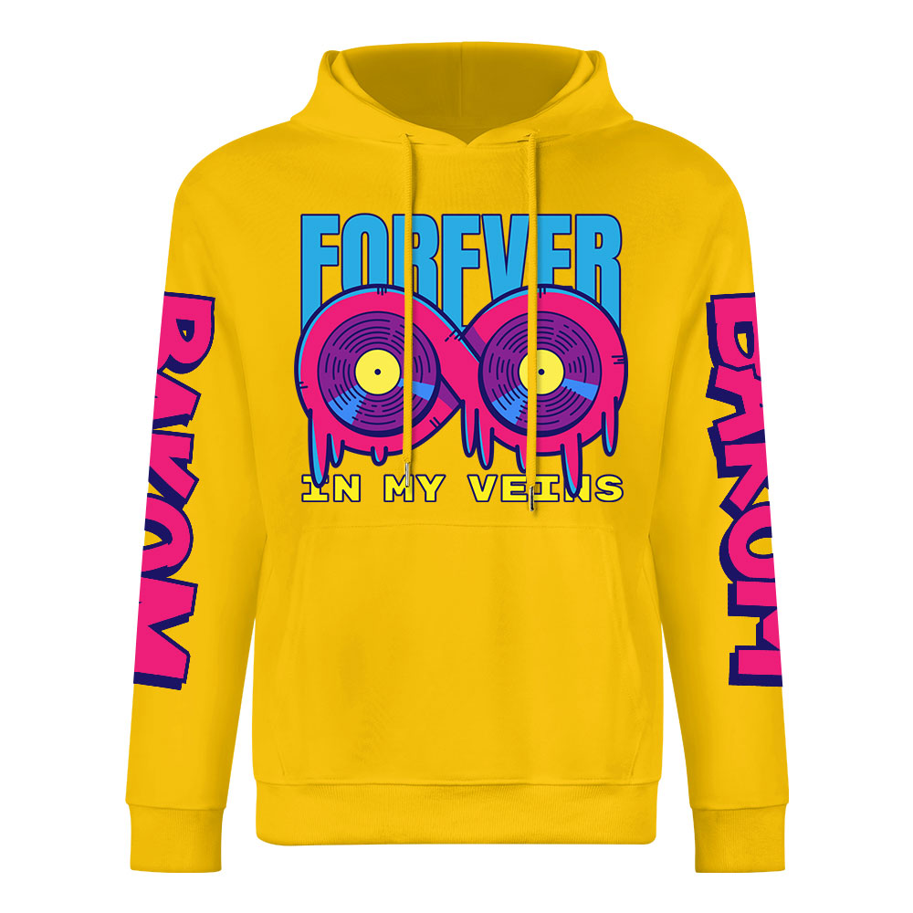 Yellow 'FOREVER 99' Donut Graphic Hoodie with DAKUM Sleeve Prints