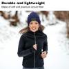 Woman in navy knitted cap, crafted from premium iconic fiber, perfect for winter running