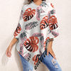 Women's Knitted Cape with Leaf Print, Fringed Edge, and Polyester Fabric for Casual Wear