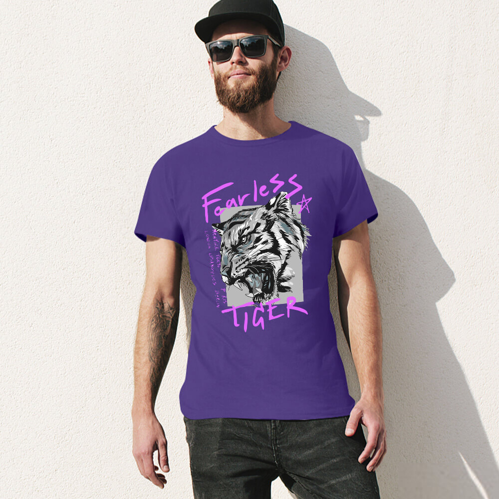 Purple cotton Fearless Tiger men's T-shirt, collection.