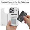 iPhone 13 Pro Max white wallet case with card slot design, offering protection and convenience