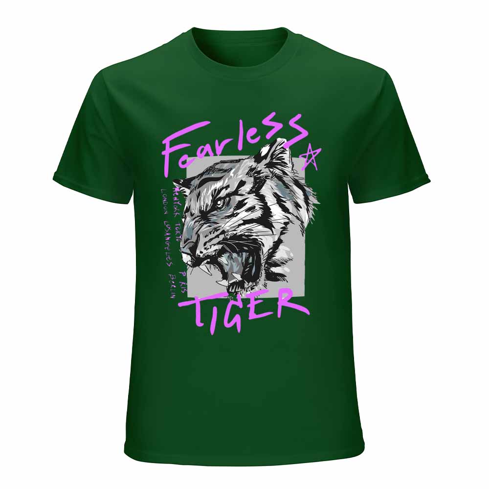 Green 100% Cotton Fearless Tiger Graphic T-shirt - Collection
