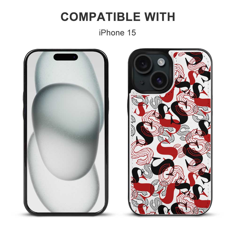 iPhone 15 case compatible with iPhone 15 with text print design, TPU leather, full protection