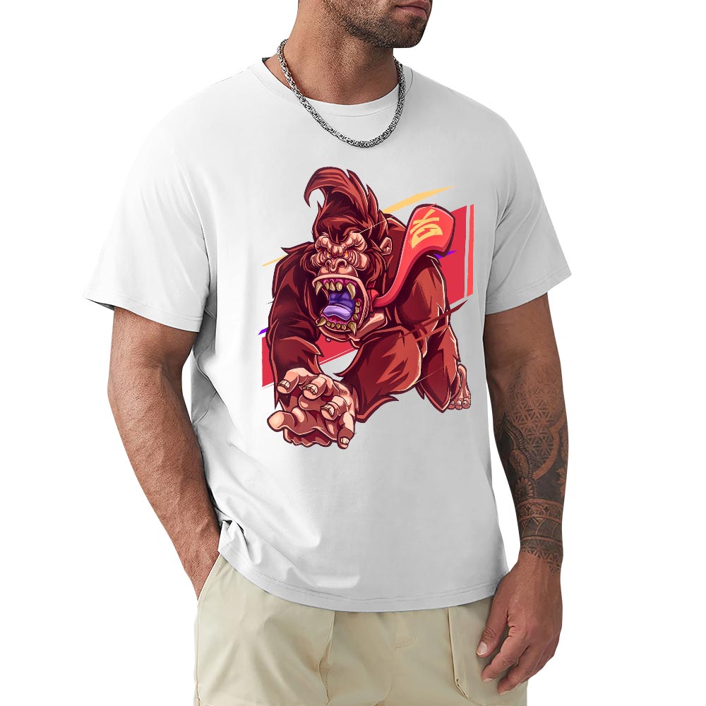 Men's white cotton t-shirt with a red monster graphic print, 100% cotton, Inkedjoy product.