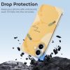 iPhone 16 case with abstract yellow design, drop protection, featuring 'Happiness Always' text, TPU material