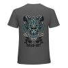 Dark gray cotton men's samurai skull T-shirt with "DEAD SET" text for leisure and events.