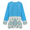 Light blue Muslim long sleeve shirt, imitation cotton, printed pattern