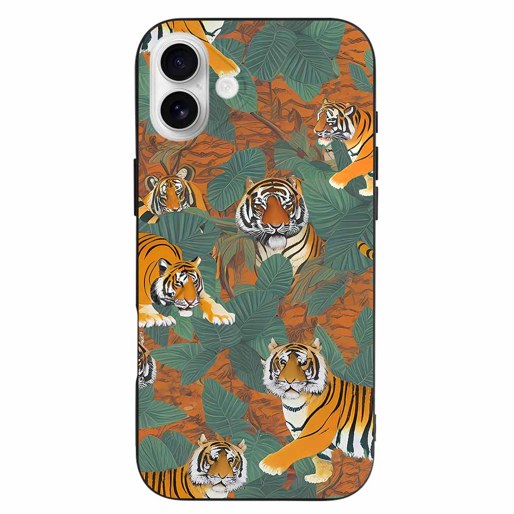 iPhone 16 Series case with tiger pattern, TPU material, protective and stylish