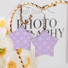 Inkedjoy lavender star daisy print wooden earrings, perfect for daily wear.
