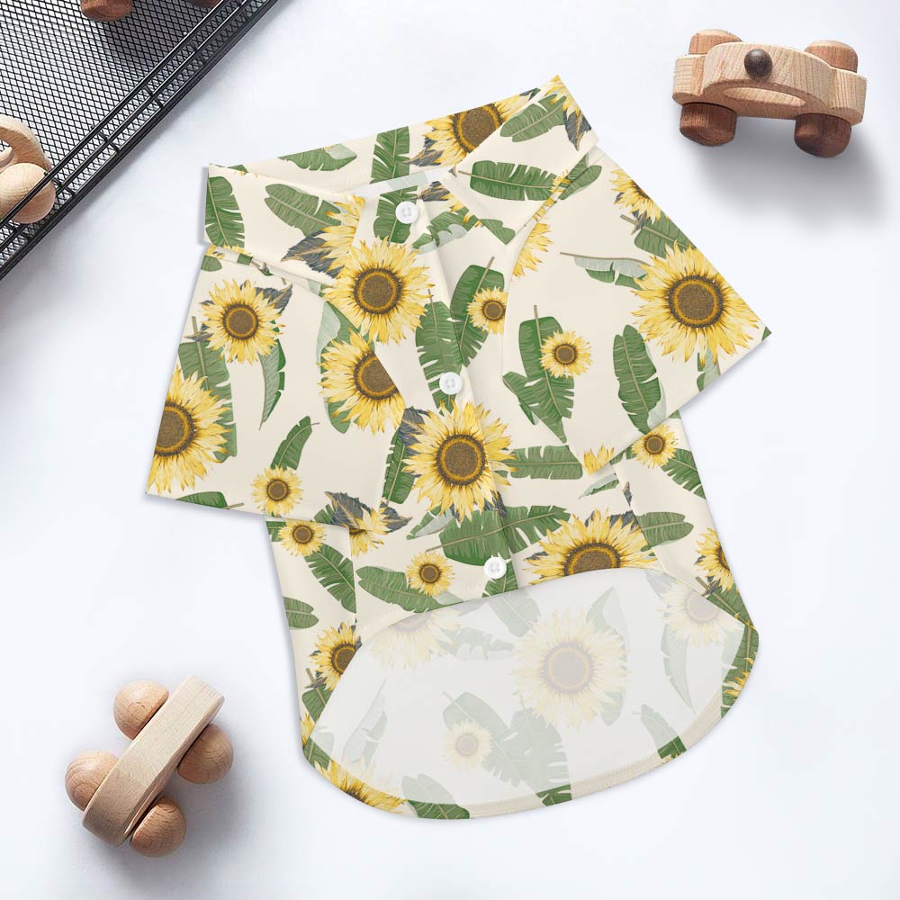 Sunflower pattern pet shirt for cats and dogs, breathable polyester fabric, classic shirt style