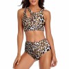 High-waisted leopard print bikini set. Stylish and comfortable swimwear for beach activities.