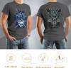 Dark gray cotton men's samurai skull T-shirt, front and back view, perfect for leisure and events.