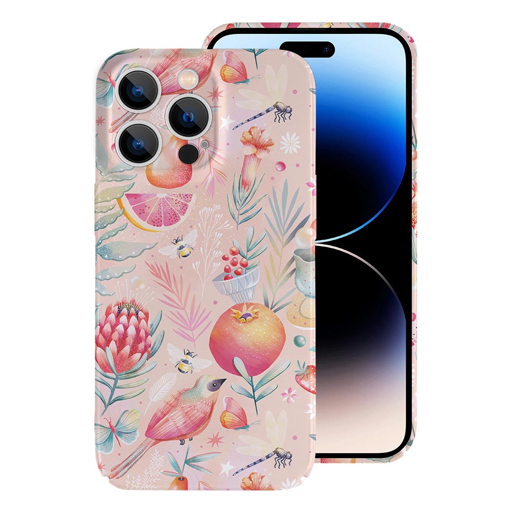 Floral iPhone 14 phone case, PC plastic, scratch-resistant, with precise cutouts.