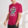 Men's red pure cotton short-sleeved T-shirt featuring a 'Wild Wave California' surfing graphic, summer fashion.