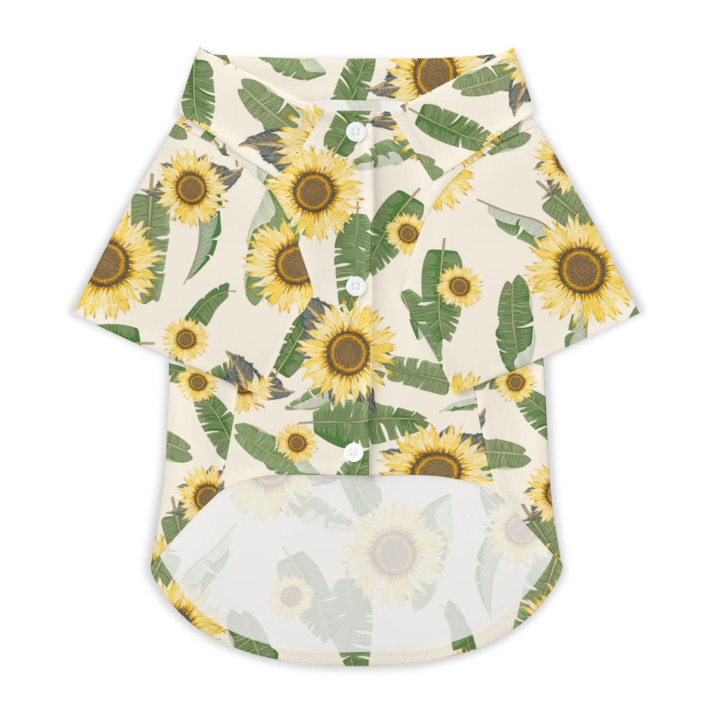 Pet shirt with sunflower pattern, breathable polyester for cats and dogs