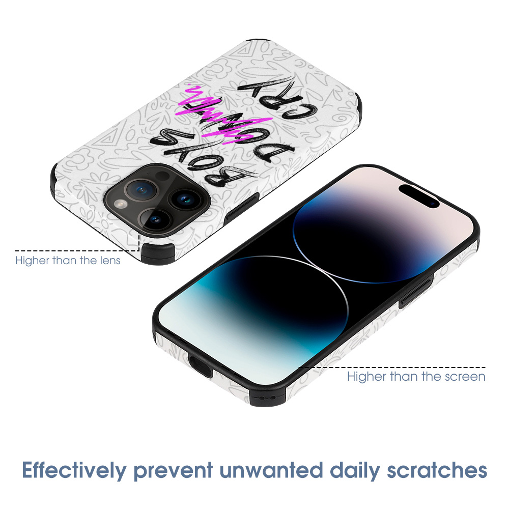 iPhone 14 fiber skin case with 'No Bad Vibes' graphic, scratch-resistant, stylish.