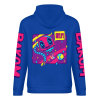 Blue cotton hoodie with 'FOREVER' donut graphic, DAKUM and CHRONM sleeve prints, youth fashion style