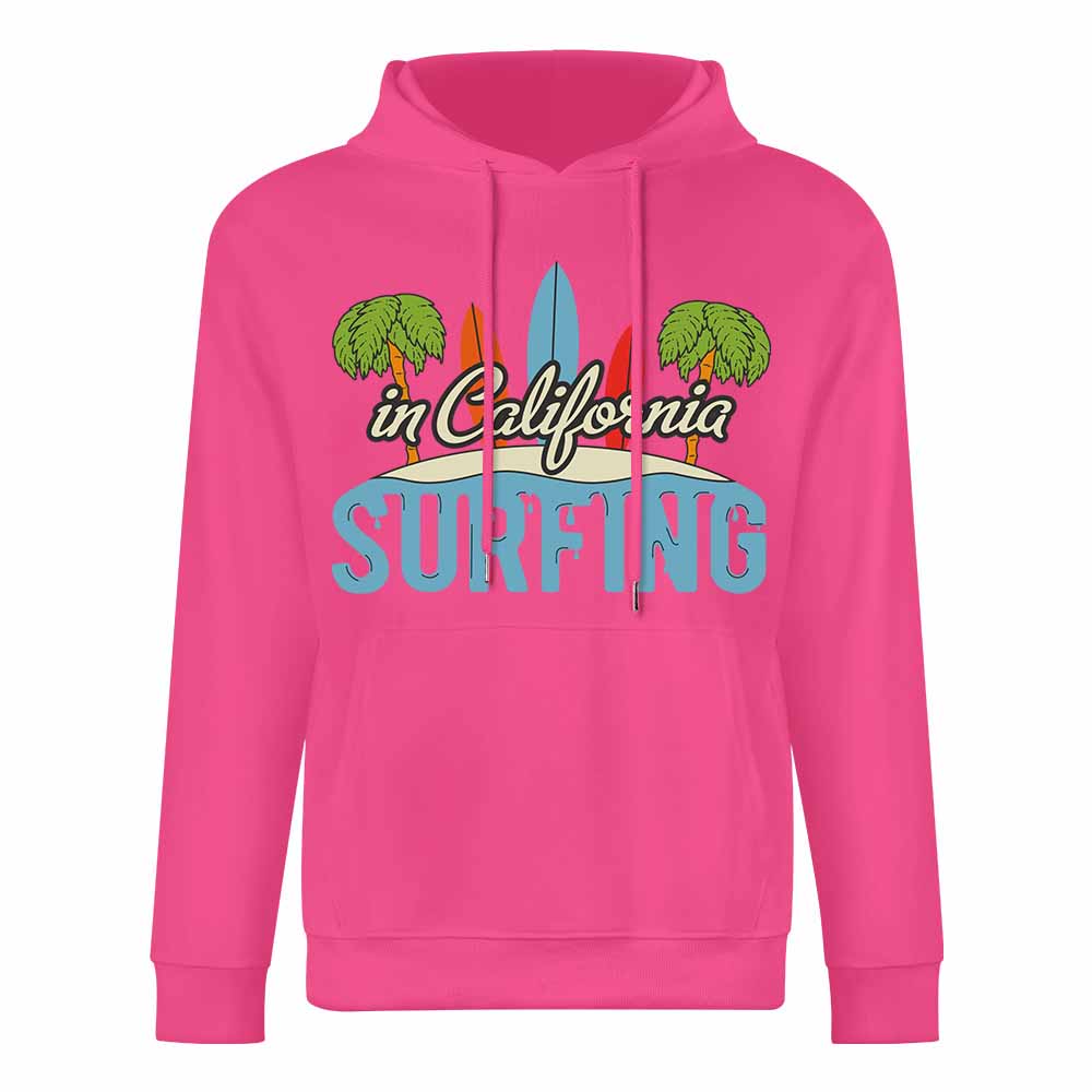 Hot pink cotton California Surfing hoodie for daily wear