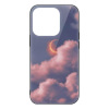 iPhone 14 case with moon and cloud design, glass + TPU material, stylish and protective