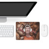 Leather mouse pad with man wearing headphones, ideal for gaming or office, durable, waterproof.