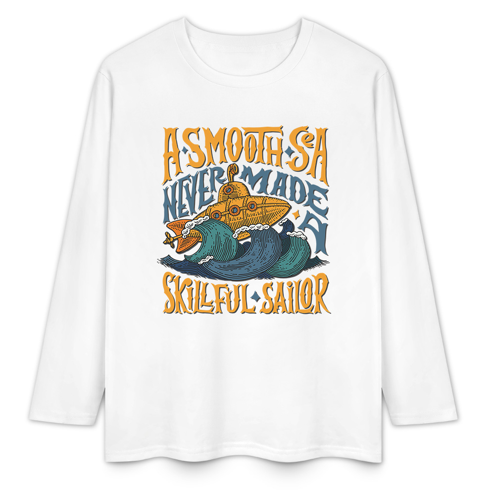 White pure cotton long sleeve T-shirt featuring ASMOOTH ARE MADE OF SOULFULLY graphic, casual wear.