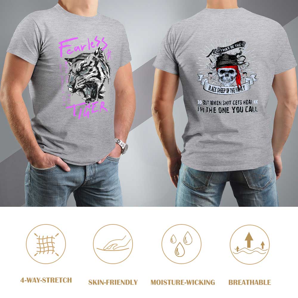 Gray cotton Fearless Tiger graphic T-shirt, 100% cotton, collection