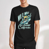 Black cotton surfing T-shirt with Wild Wave California graphic, summer fashion.
