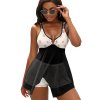 Split Skirt Mesh Swimsuit Set in Black, white, and mesh, perfect for beach and vacation