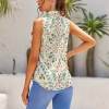 Summer floral print sleeveless top with tie design, white and green, Inkedjoy