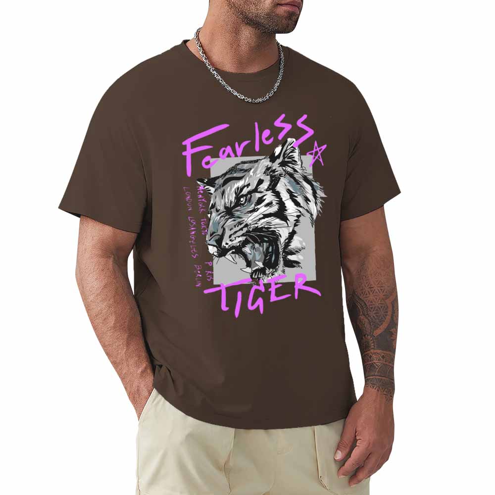 Brown 100% cotton men's 'Fearless Tiger' graphic tee,  collection.