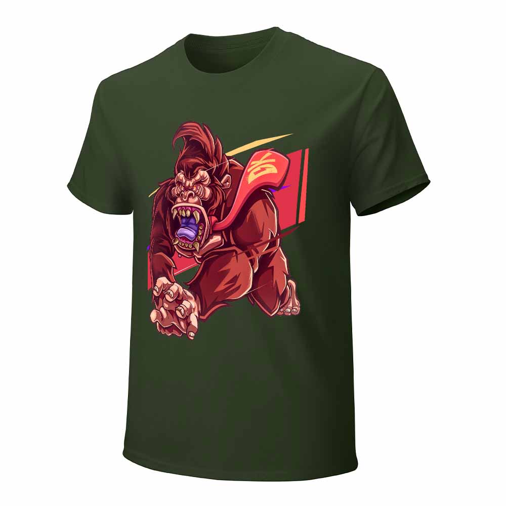 Men's green cotton t-shirt with red monster graphic print. Inkedjoy product.