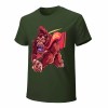 Men's green cotton t-shirt with red monster graphic print. Inkedjoy product.