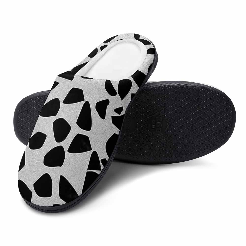 Cotton slippers with black and white pattern, rubber sole, comfortable indoor wear.
