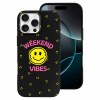 iPhone 16 Series case with "Weekend Vibes" design, black TPU, protective phone cover