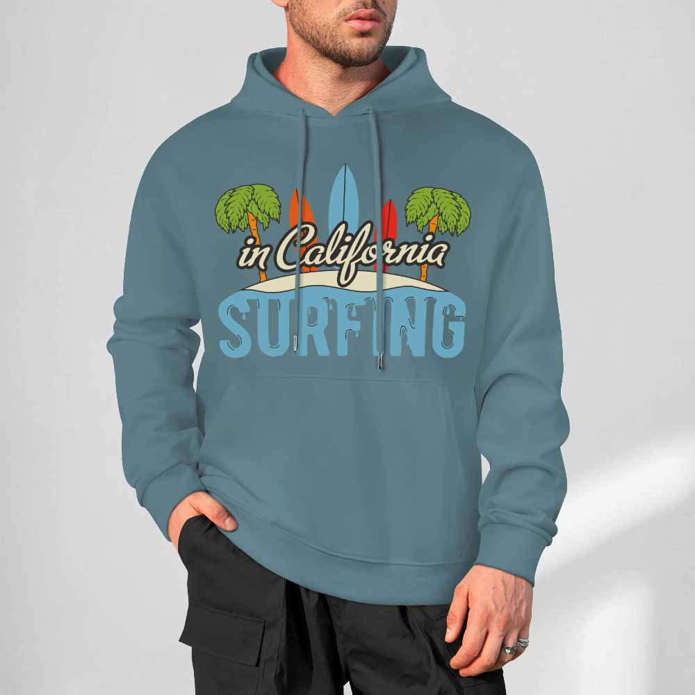 Blue California Surfing hoodie, 100% cotton, loose fit, for daily wear.