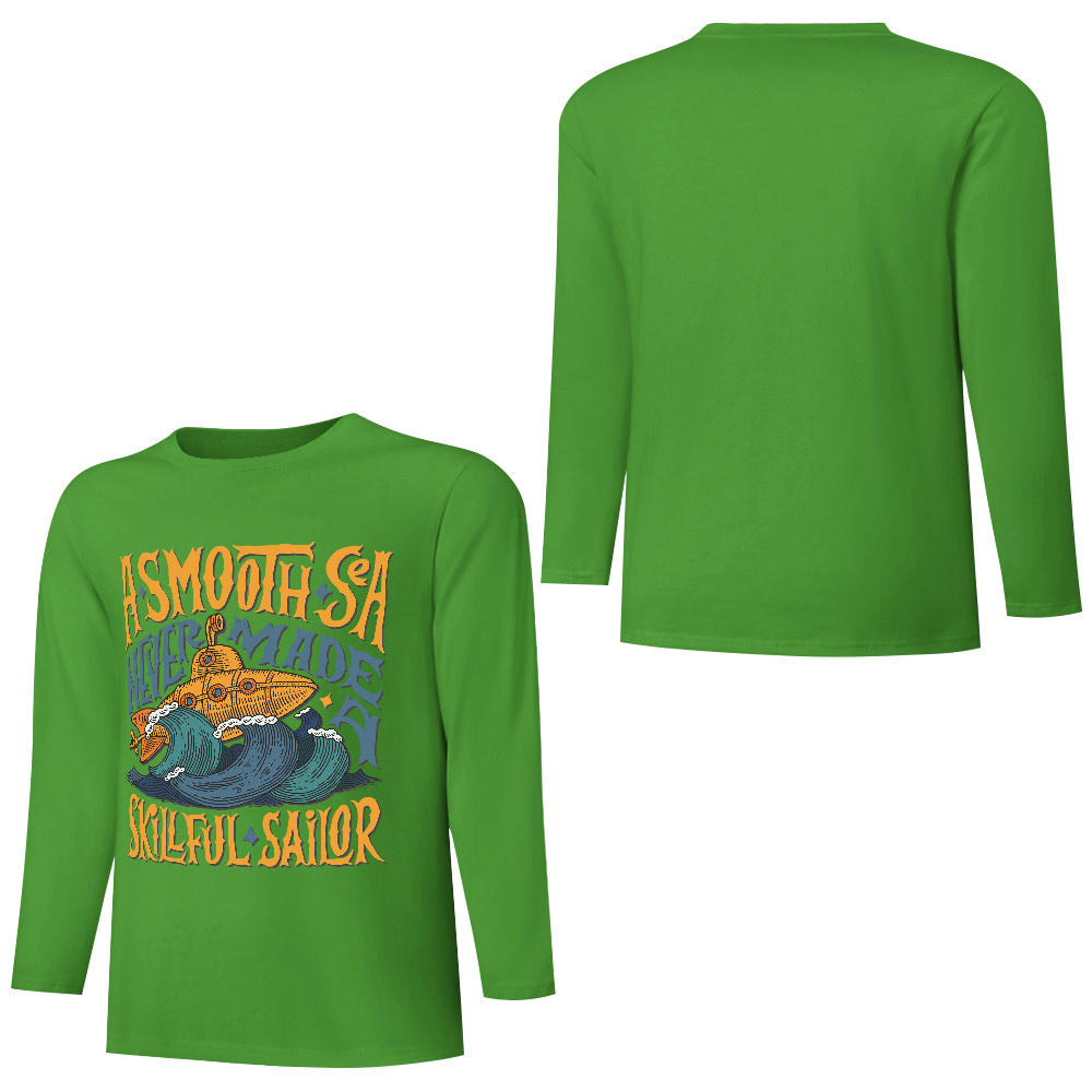 Green pure cotton long sleeve T-shirt with 'A SMOOTH SHAKER' graphic, casual wear.