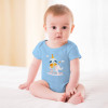 Light blue baby bodysuit with cute cartoon design for babies aged 3-24 months.