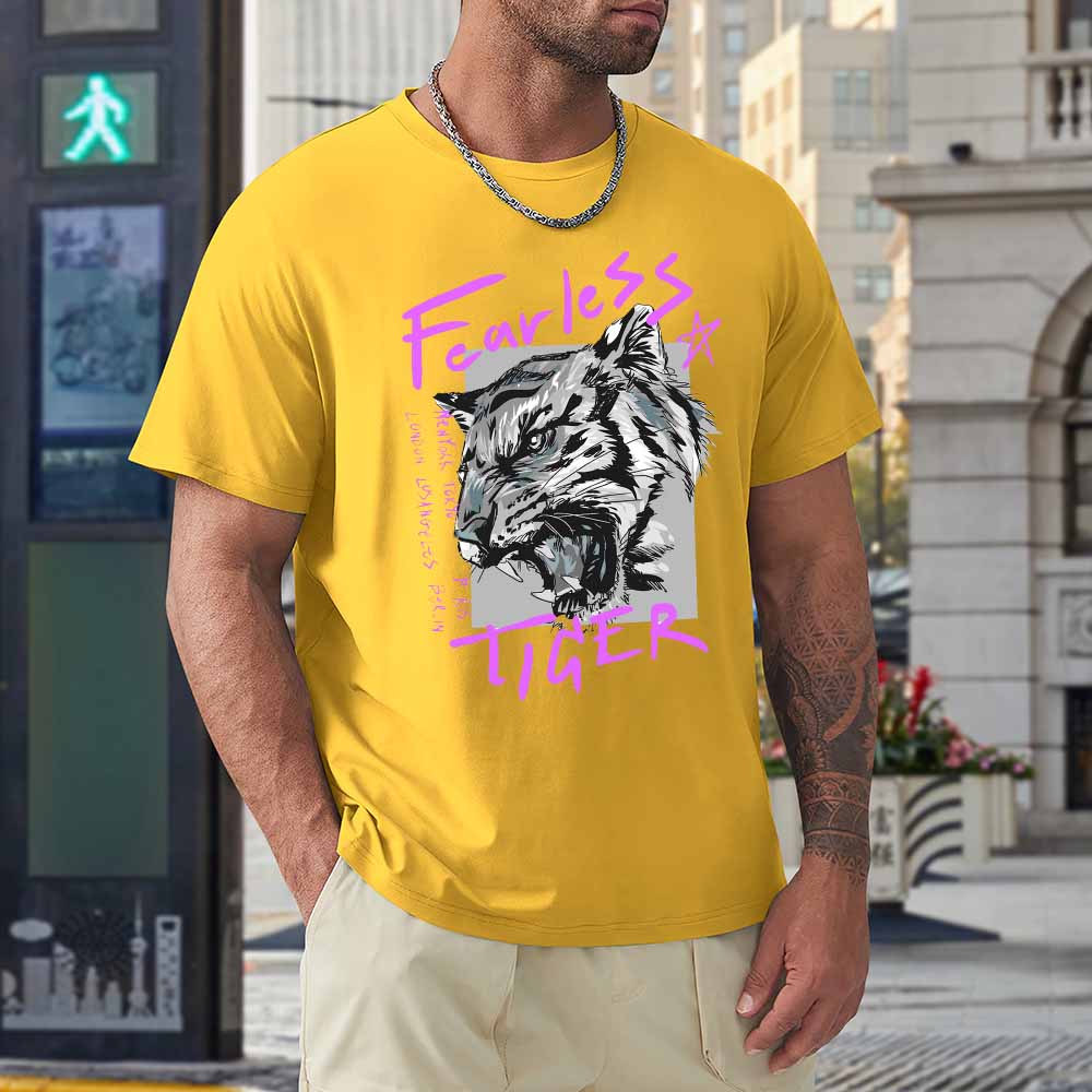 Yellow cotton Fearless Tiger men's T-shirt, front and back print, collection