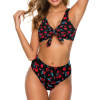 Black safflower bikini swimsuit with bowknot design, high waist, perfect for beach and summer