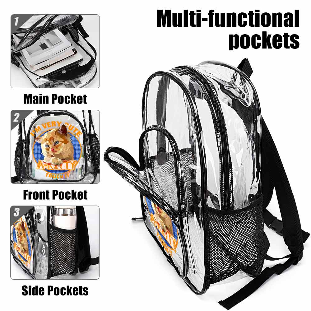 Transparent PVC backpack with multi-functional pockets, perfect for work and travel. Durable and stylish design.