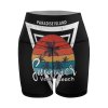 Black yoga shorts with Paradise Island sunset graphic design, perfect for yoga and sports, made of polyester and spandex.