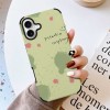 iPhone 16 fiber skin case with green abstract pattern and text 'Everything's amazing', protective cover.