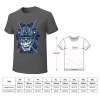 Dark gray cotton samurai skull T-shirt with size chart. Perfect for leisure and events, 100% cotton.