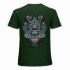 Dark green cotton men's T-shirt featuring a samurai skull design, perfect for leisure and events.