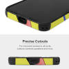 iPhone 12 series microfiber case with precise cutouts and abstract geometric design, yellow base