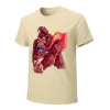 Beige cotton men's T-shirt with red monster graphic print, Inkedjoy design