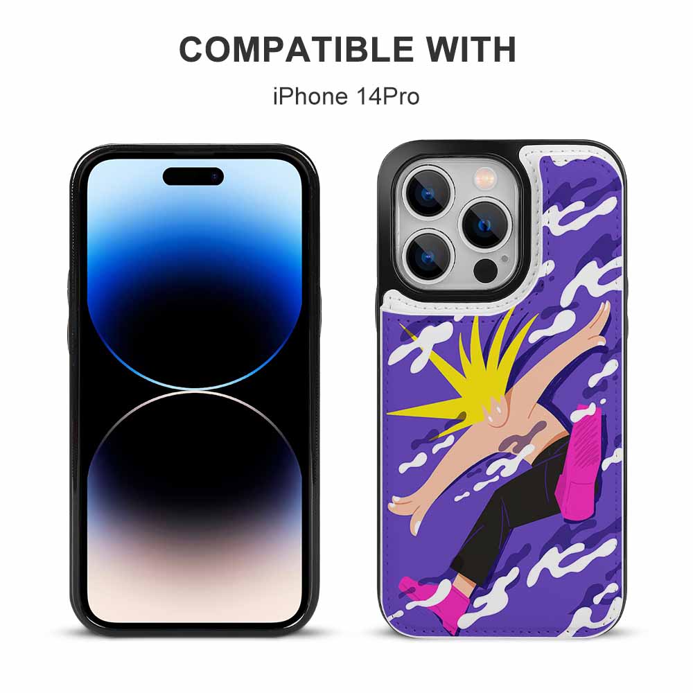iPhone 14 Pro case with artistic design, card slot and drop resistant protection