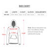 Women's Hooded Blanket Shirt Size Chart, showing measurements for length, bust, sleeves, and shoulder width, polyester