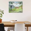 Canvas print garden scene with house, perfect for home decor. High-quality canvas.