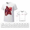 Men's white cotton t-shirt with red monster graphic and size chart | Inkedjoy